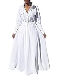 VONDA Women Maxi Shirt Dress Long Sleeve Button Smocked Waist Long Dress Loose Swing Party Dress wit