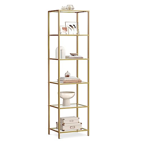 VASAGLE Regal mit 6 Ablagen, Badregal, gehärtetes Glas, einfache Montage, für Badezimmer,...