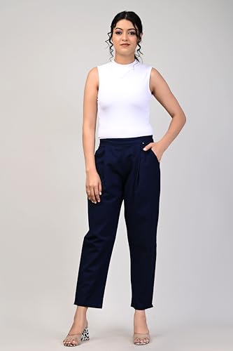 Image of Women Elastic Waist Regular Fit Casual Cotton Trouser Pants