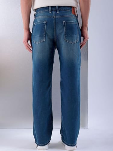 Image of The Indian Garage Co Men Baggy Solid Mid-Rise Stretchable Jeans