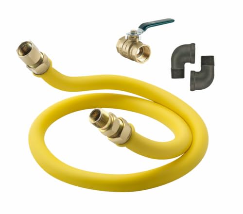 FSE 373-KR-S7548K Stationary Gas Connector Kit, 3/4" x 48", Stainless Steel PVC-Coated Tubing, Includes Gas Connector, (2) 90° Elbows and Gas Valve, 225k BTU, Packed in Color Box
