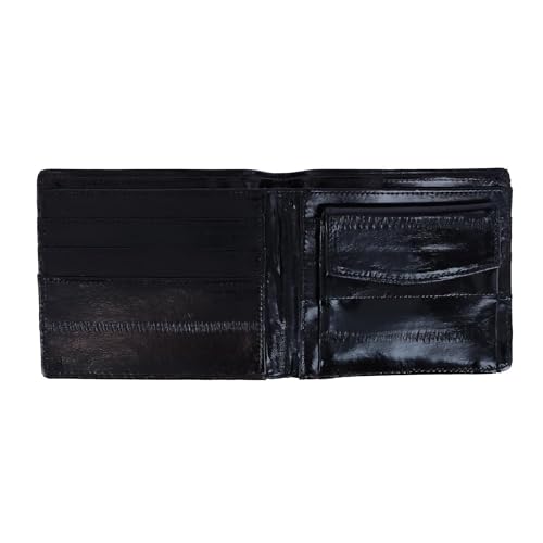 CTM Men's Eel Skin Leather Bifold Wallet with Coin Pouch, Brown2
