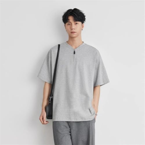 Men Summer Short Sleeve Zipper Solid Casual Breathable Pullover2