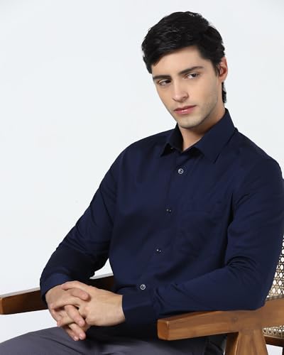 Image of Blackberrys Men's Cotton Solid Slim-Fit Formal Shirts