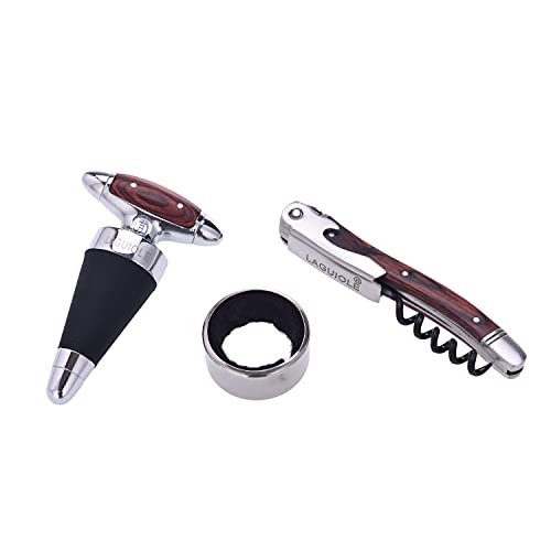 LAGUIOLE - Cajón sommelier 3 funciones, tapón, cuello antigoteo - Accesorios para vino - Madera, acero inoxidable - Gris, Marrón