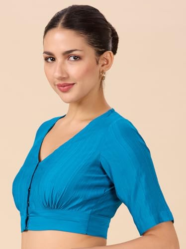 Image of Studio Shringaar Women Viscose Half Sleeve Smart V Neck Readymade Saree Blouse