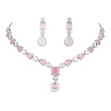 I Jewels Silver Plated Indian Wedding Bollywood Cubic Zirconia American Diamond Necklace & Drop Earrings Jewellery Set, One Size, No Gemstone