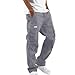 JIEMUXIU Cargo Pants for Men, Drawstring Casual Hiking Pants Joggers Athletic Trousers Cotton Loose Straight Sweatpants Gray
