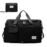 ボストンバッグ 【折りたためる】 防水ポケット大き目 スポーツ 旅行バッグ 大容量 軽量 修学 旅行 独立靴バッグ 乾湿分離メンズ レディース 小学生 キャリーオンバッグ (ブラック)
