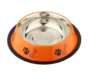 Foodie Puppies Stainless Steel Paw Bone Printed Food Water Feeding Bowl for Dogs & Puppies (Medium, 700ml, Fiery Orange)