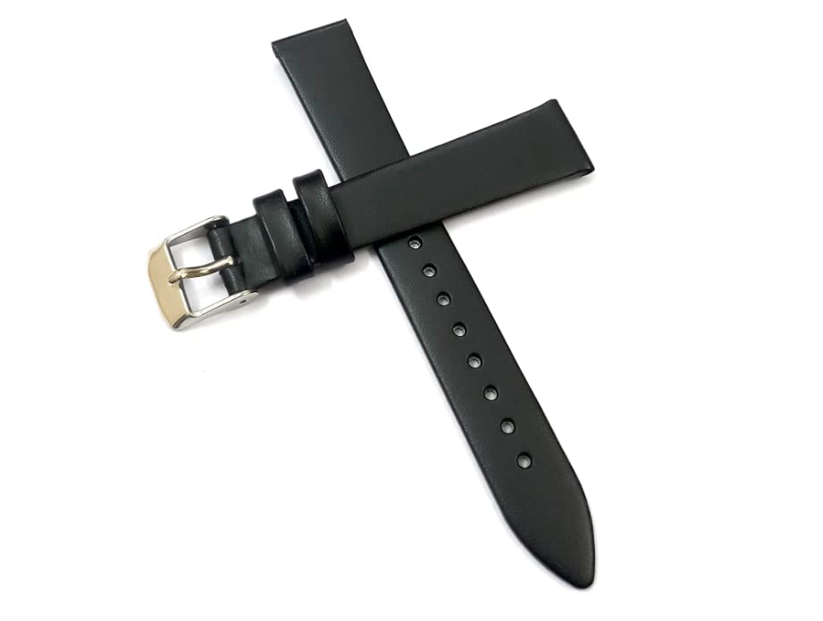 SBWC Black Leather Strap10mm 12mm 14mm 16mm 18mm Genuine Leather Black Strap Silver Buckle Clasp Watch Band Strap for Men and Women (14mm) (B0C1V71SPK) Amazon Price History, Amazon Price Tracker