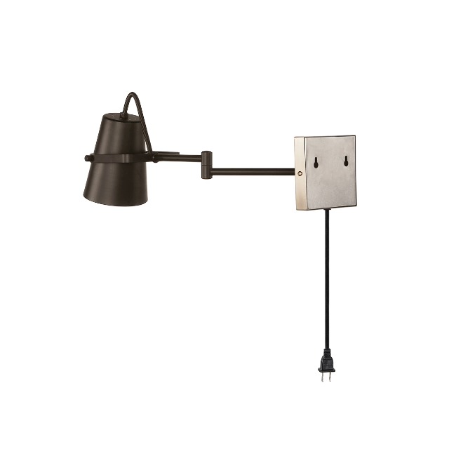Image of GLOBE Electric 51345 1-Light Plug-in or Hardwire Swing Arm Wall Sconce, Matte Black, Brass Accents, 6ft Black Woven Fabric Cord, Flat Plug, Rotary On /Off Switch, Wall Lighting, Bulb Not Included
