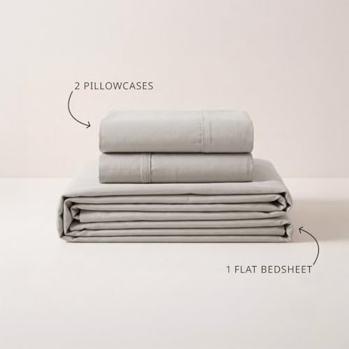 Image of LANE LINEN 100% Organic Cotton Bedsheet for Double Bed Queen Size - Silver | GOTS Certified, Percale Weave, 90x100 inches, Soft & Breathable, Machine Washable, Includes 2 Pillow Covers