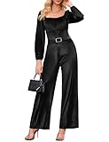 MAKABO Women's Black Fall Jumpsuits, Casual Velvet Long Rompers with Pockets Plus Size Outfits for Party Date Night, L
