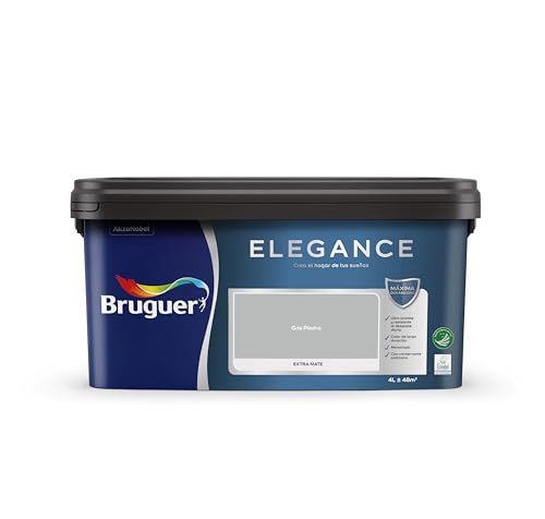 Bruguer ELEGANCE Pintura Monocapa ExtraMate, Paredes y Techos, Interior, Exterior protegido, Alta Durabilidad, UltraLavable, Resistente al Desgaste y Manchas Gris Piedra 4L