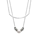 Lizzy James Jasmine Stainless Steel 2 Strand Layered Necklace with Pearl and Silver Beads
