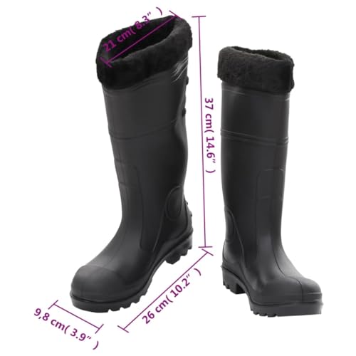 vidaXL Gummistiefel mit Herausnehmbarem Innenfutter, Regenstiefel Rutschfest, Anglerstiefel Wasserdicht, Arbeitsstiefel Gartenstiefel Langschaft Stiefel, Schwarz Größe 38 PVC