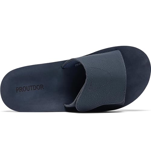 Men's Wide Slide Ergonomic Sandals Fully Adjustable Strap & Comfort Fit Orthotic Arch Support Athletic Sandals with Soft Cushion Footbed Navy 134