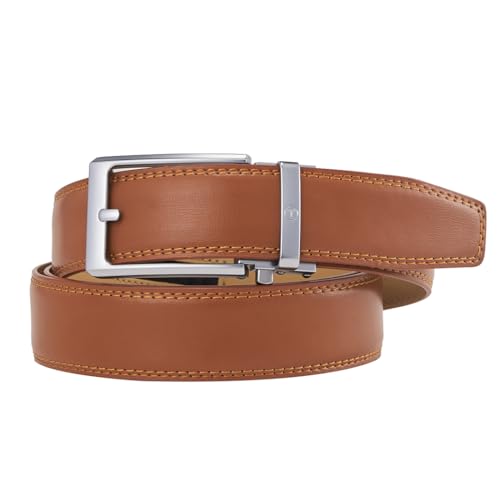 Image of Tonywell Men's Leather Ratchet Belt, 1 3 /8 inch Adjustable Dress Belt, Trim to Fit
