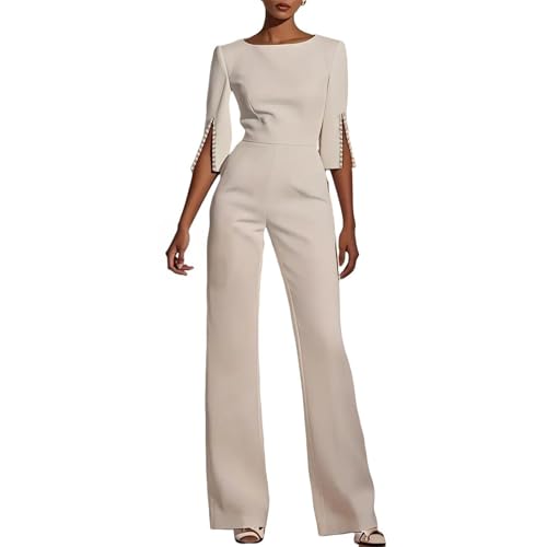Combinaison pour mariage femme longue et fluide avec manches 3/4 et poches