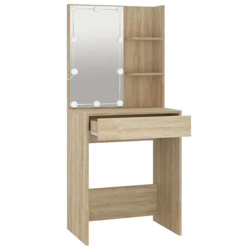 Tocador con LED regulable en roble Sonoma y almacenaje compacto para dormitorio 3