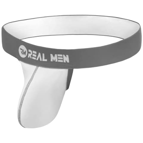 Real Men LIFT Pouch Jock Strap - Vasectomy Support Underwear - Athletic Supporter, White W Grey Stitch, 3XL Cover