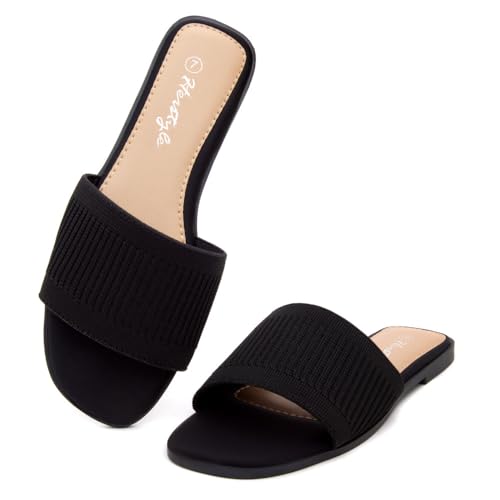 Herstyle Women’s Knit Flat Sandals 2025 – Dressy Casual Slip-On Fashion Sandals with Memory Foam, Square Open Toe Single Band Slides for Summer, Travel & Daily Comfort3