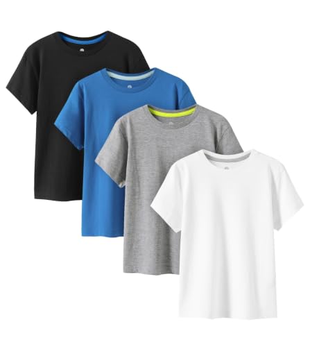 Image of LAPASA Boys & Girls Cotton T-Shirts 4 Pack Tagless Tees for 3T-13Y Kids K01 | Ribbed Crewneck Short Sleeve Undershirts for Toddlers and Teens. Soft, Breathable, Ideal for School /Daily Wear /Sport