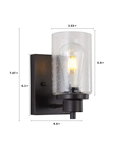 Eidonta 2-Pack Bath Vanity Light Fixtures Wall Sconces, Modern Indoor Bathroom Wall Lights With Seeded Glass, Black Wall Light Fixtures For Bedroom Mirror Kitchen Living Room Entryway Patio #TOP4