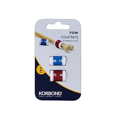 Korbond Pack de 2 contadores de Vueltas y Puntadas para Agujas de Punto y Ganchillo de hasta 8 mm, de plástico, uno Rojo y uno Azul