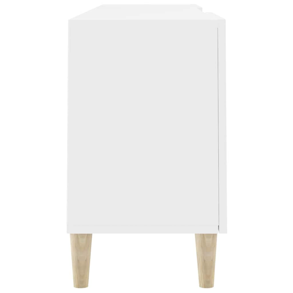 Mobile TV bianco in legno 150 x 30 x 50 cm con spazio e ripiano, mobile TV per soggiorno, mobile basso con scomparti e cassetti, credenza moderna con canalina per cavi