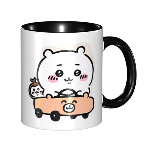 耐熱カップ 水カップ セラミック ティーカップマグ ちいかわ ハチワレ マグカップ コーヒーカップ かわいい セラミック 陶器 オフィスのドリンクカップ おしゃれコップ かわいい マグ 誕生日プレゼント Black