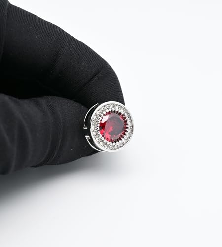 Jonwo Red Crystal Gemstone Cufflinks for Men Lady In Gift Case Silver Round Men's Cufflinks Jewelry Set for Wedding Anniversary Business Party Events Tuxedo Dress Shirt3