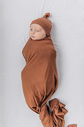 Image of Mebie Baby Rust Stretch Swaddle, Modern and Neutral Swaddle Blanket for Baby Girl or Boy, Soft Baby Blankets, Newborn Swaddle Blanket, 0-3 Month, Comfy Wrap, Baby Essentials & Gifts (47 inch x 47 inch)