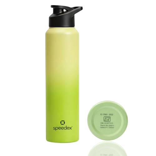 Image of Speedex Stainless Steel Water Bottle 1 Ltr, Leak Proof Sipper Cap, BIS Approved 1000 ml Metal Bottle For Daily, Office, School, Gym, Travel Use for Men, Women, Kids, Adults, Lime Green, Set of 1