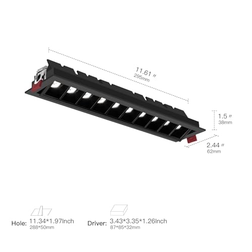 Image of 15W LED Linear Recessed Lighting,4000K 900LM Downlight with Beam Angle Adjustable, Indoor Spotlight with TRIAC /ELV /0-10V Dimable ETL Driver in Junction Box (Ra95 /36 /Black with Trim)