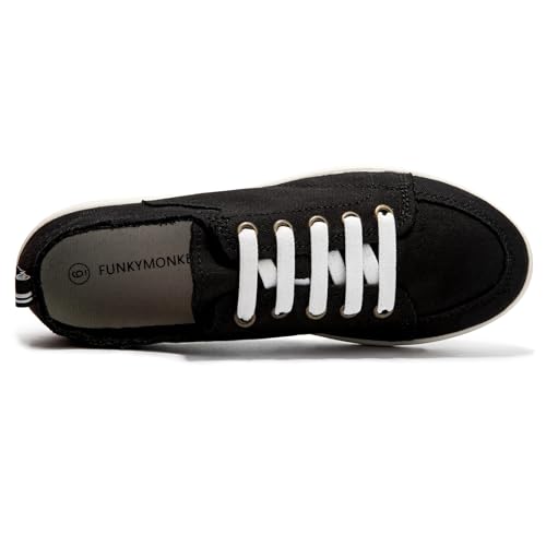 Image of FUNKYMONKEY Slip-On Canvas Sneakers for Women, Comfortable Lightweight Lace-Up Flat Casual Tennis Shoes Breathable Walking Shoes for Everyday Wear