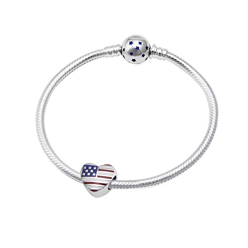 SOUKISS USA Flag Charms 925 Sterling Silver Heart Love America Charms Beads Fits Bracelets4
