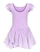 trudge Kinder Ballettkleidung Ballettkleid Mädchen Kurzarm Baumwolle Balletttrikot Ballettanzug Tanzkleid Tanzbody mit Rock Tütü 8-9 Jahre, 150, Lila