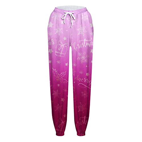 LULER Damesbroek met trekkoord, elastische kerstprint, broek, slips, damesbroek, zwart, stretch, maat 48 - Afbeelding 5
