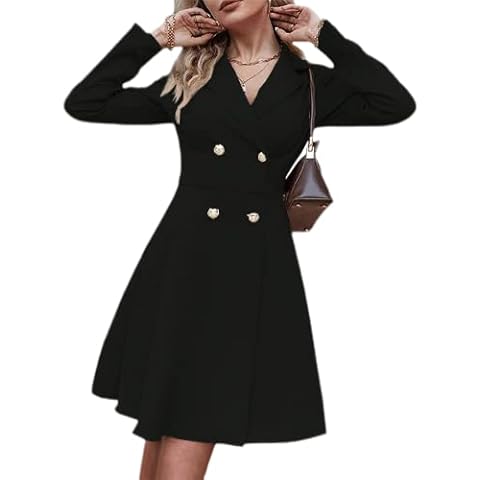Lanliun Oversized Long Sleeve Luxe Button Down Blazer Dress for Women Casual Work Office Events Midi Dress Black Cover