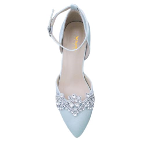 XYD Womens Closed Pointed Toe Bridal D'Orsay Pumps Crystal Block Low Heels Classy Ankle Strap Wedding Dress Shoes2