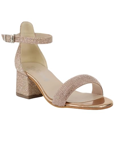 Girls' Rhinestone Block-Heel Sandals with Adjustable Ankle Strap – Elegant Kids' Dress Shoes