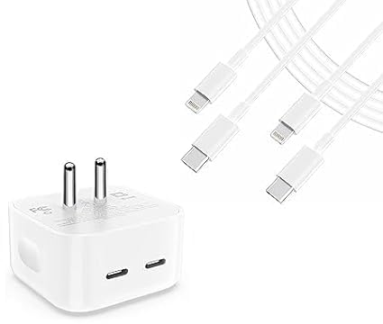 Image of Original 35W Dual PD 3.0 GaN USB-C Port Power Adapter Fast Wall Charger Replacement for 13 12 11 14 Pro Max Plus Mini, i-Pad, Air-Pods (Two Cables Included) Mobile Charger (DEC77)