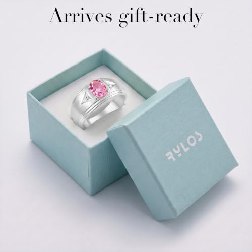 Image of Rylos Men's Rings Classic Design 8X6MM Oval Gemstone & Sparkling Diamond Ring - Color Stone Birthstone Rings for Men, Sterling Silver Rings in Sizes 8-13. Elevate Your Style with Timeless Elegance!