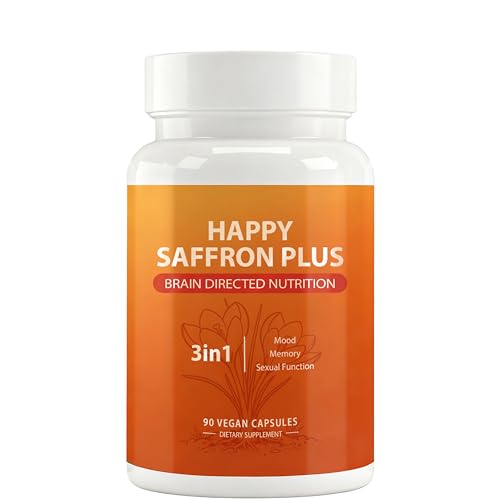 Happy Saffron Plus - 90 Capsules - Potent Blend of Saffron, Curcumin & Zinc for Mood & Wellness - Vegan, Gluten-Free