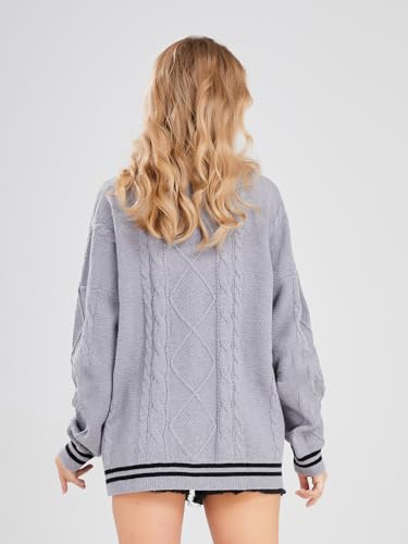 Image of ebossy Women's Open Front Stars Embroideried Cable Knit Cardigans Button Down Sweater Outwear