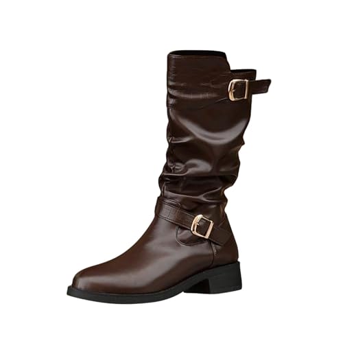Bottes plissées bout rond femme avec boucle ceinture élégante