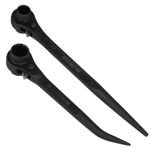 efuturetime 2x Clé d'Échafaudage à Cliquet Réversible, 17/19mm Poignée droite + 19/22mm Poignée Courbe, Clé à cliquet pour Échafaudage en CR-V, Noir
