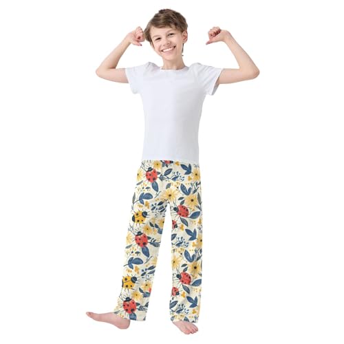 Boys' Pants Red Yellow Ladybugs Flowers Long Bottoms Jogger Pants Elastic Waist Trousers with Pockets S-XL2